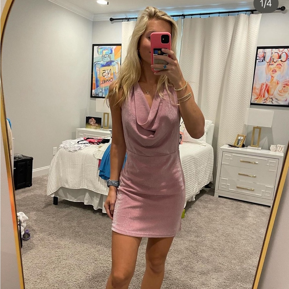 Le Lis collection sparkly mauve backless mini dress